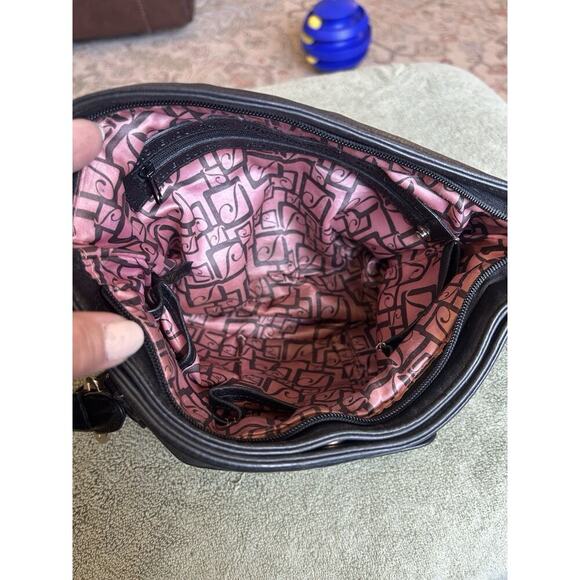 Stone Mountain Black Leather Shoulder Bag Adjustable Strap Pink Lining Purse - Picture 8 of 8